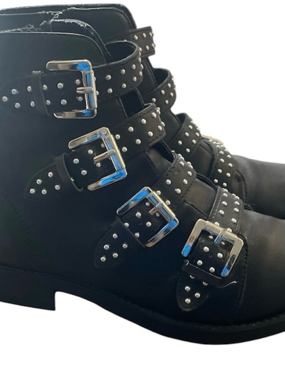 Madden Girl Twisted Studded Combat Boots Black Size 8 | Moto Buckle Grunge